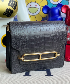 에르메스 룰리스23 블랙 그레이 금장 악어가죽